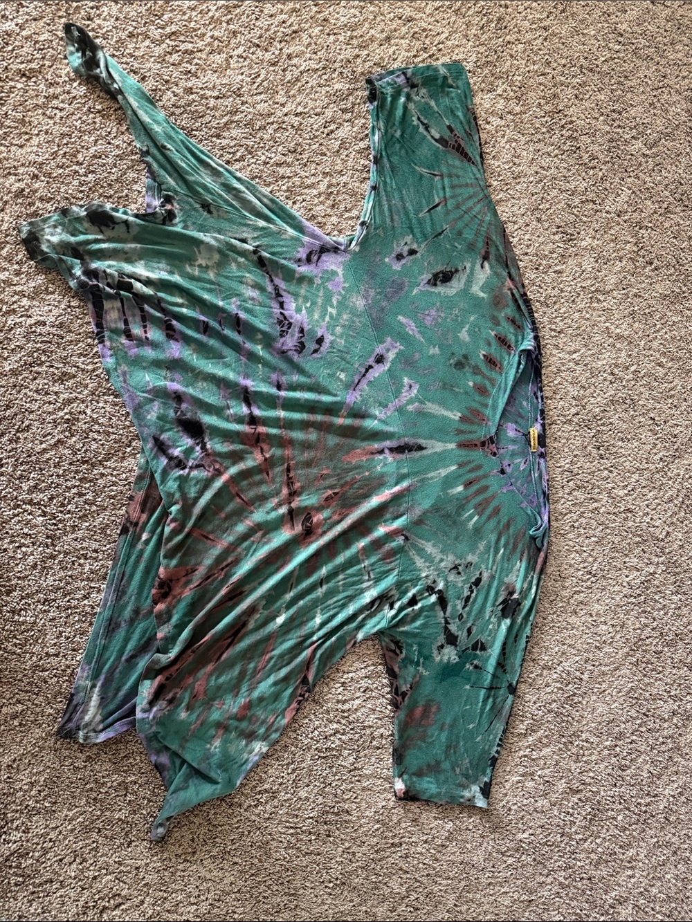 Women's Green Tie-Dye V-Neck Tunic Top